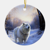 Samoyed Laat het Sneeuwen Kerstmis Keramisch Ornament (Voorkant)