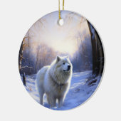 Samoyed Laat het Sneeuwen Kerstmis Keramisch Ornament (Links)