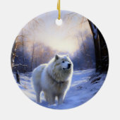 Samoyed Laat het Sneeuwen Kerstmis Keramisch Ornament (Achterkant)