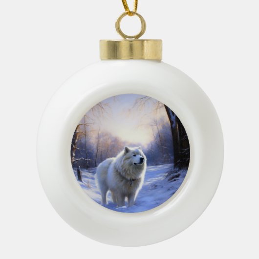 Samoyed Laat het Sneeuwen Kerstmis Keramische Bal Ornament (Voorkant)