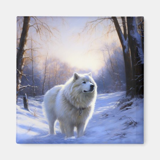 Samoyed Laat het Sneeuwen Kerstmis Magneet (Voorkant)