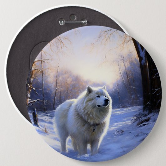 Samoyed Laat het Sneeuwen Kerstmis Ronde Button 6,0 Cm (Voorkant /achterkant)