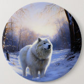 Samoyed Laat het Sneeuwen Kerstmis Ronde Button 6,0 Cm (Voorkant)