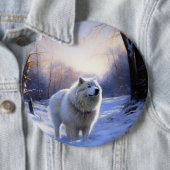 Samoyed Laat het Sneeuwen Kerstmis Ronde Button 6,0 Cm (In situ)