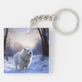 Samoyed Laat het sneeuwen Kerstmis Sleutelhanger (Achterkant)