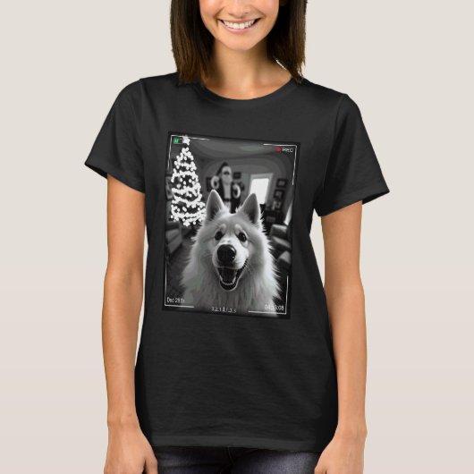 Samoyed Legt Kerstman Vast Op Camera Kerstmis T-shirt (Voorkant)