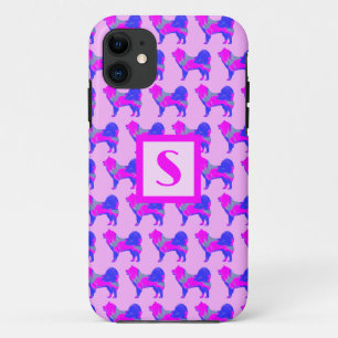 Samoyed Leuke Hond Roze & Blauw Silhouet Monogram Case-Mate iPhone Case