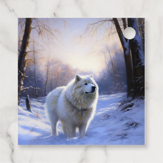 Samoyed liet het sneeuwen Kerstmis Bedankjes Labels (Achterkant)