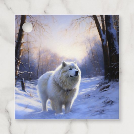 Samoyed liet het sneeuwen Kerstmis Bedankjes Labels (Voorkant)