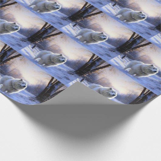 Samoyed liet het sneeuwen Kerstmis Cadeaupapier (Hoek)