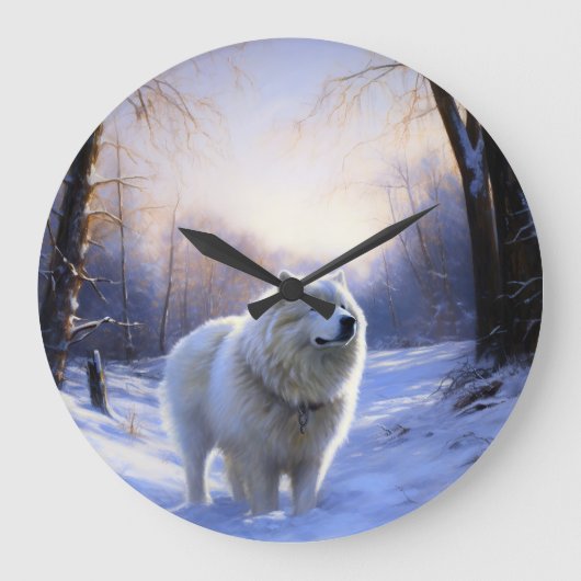 Samoyed liet het sneeuwen Kerstmis Grote Klok (Voorkant)