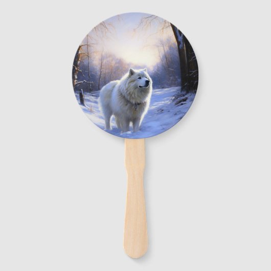 Samoyed liet het sneeuwen Kerstmis Handwaaier (Voorkant)