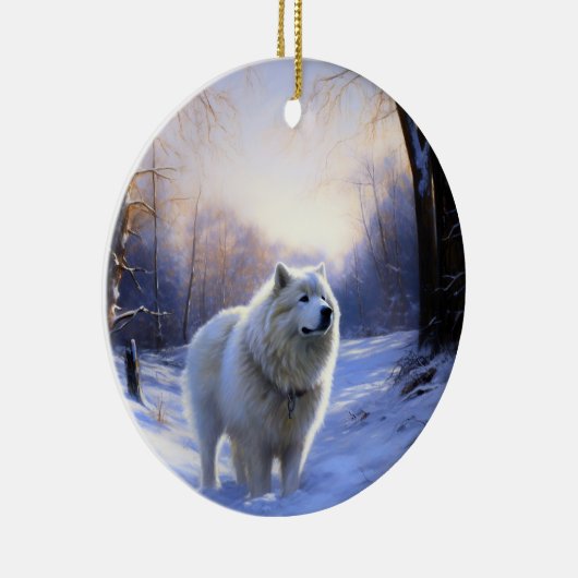 Samoyed liet het sneeuwen Kerstmis Keramisch Ornament (Rechts)