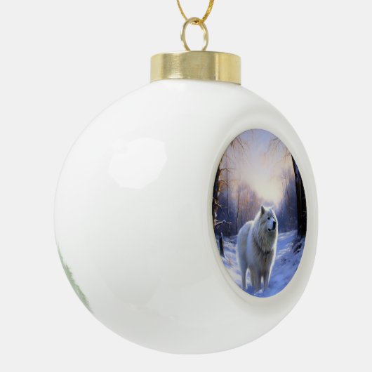 Samoyed liet het sneeuwen Kerstmis Keramische Bal Ornament (Links)