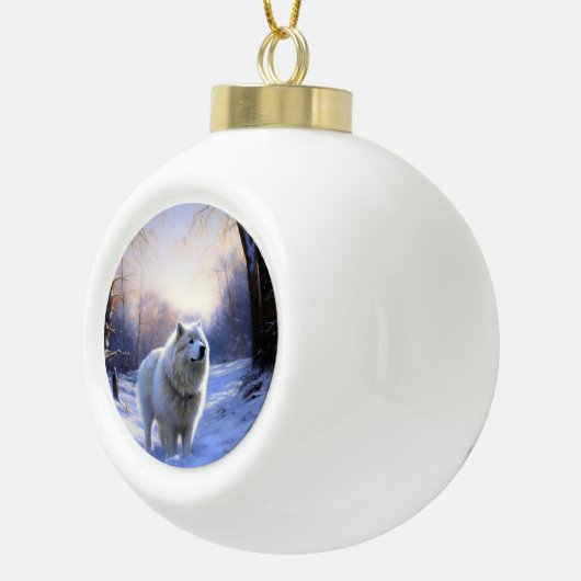 Samoyed liet het sneeuwen Kerstmis Keramische Bal Ornament (Rechts)