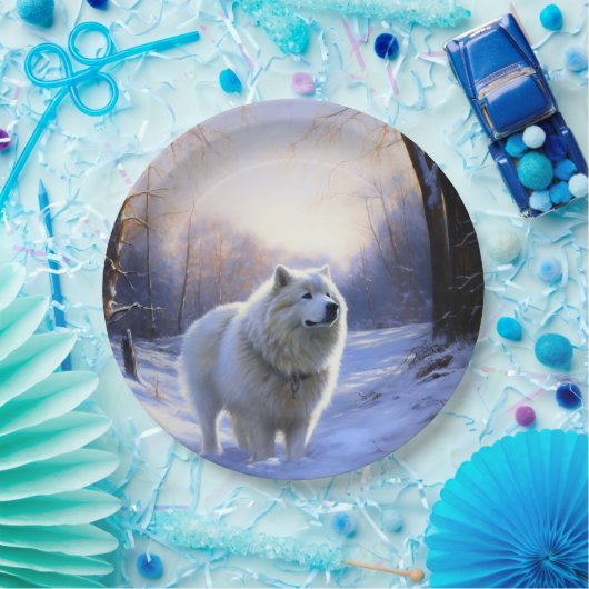Samoyed liet het sneeuwen Kerstmis Papieren Bordje (Feest)