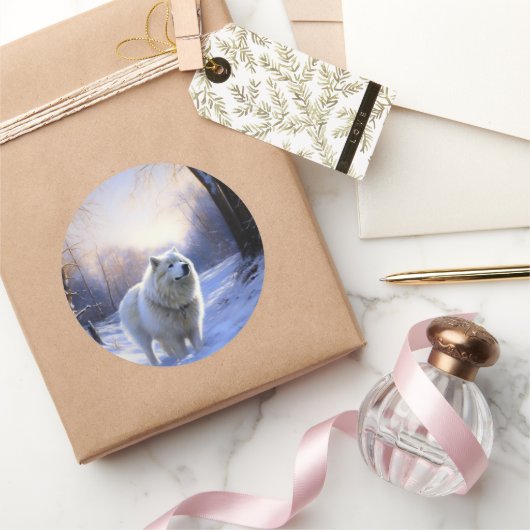 Samoyed liet het sneeuwen Kerstmis Ronde Sticker (Geschenken)