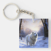 Samoyed liet het sneeuwen Kerstmis Sleutelhanger (Voorkant)