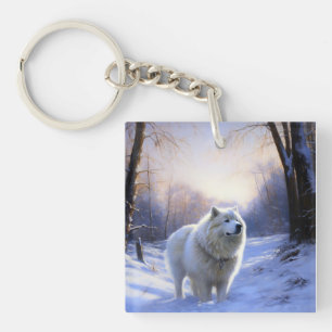 Samoyed liet het sneeuwen Kerstmis Sleutelhanger