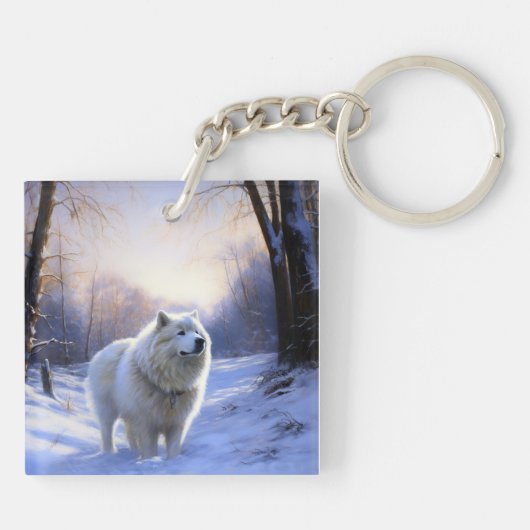 Samoyed liet het sneeuwen Kerstmis Sleutelhanger (Achterkant)