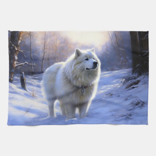 Samoyed liet het sneeuwen Kerstmis Theedoek (Horizontaal)