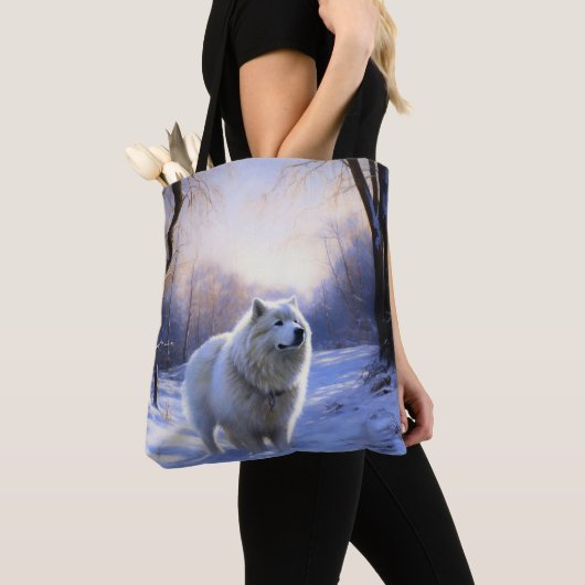 Samoyed liet het sneeuwen Kerstmis Tote Bag (Dichtbij)