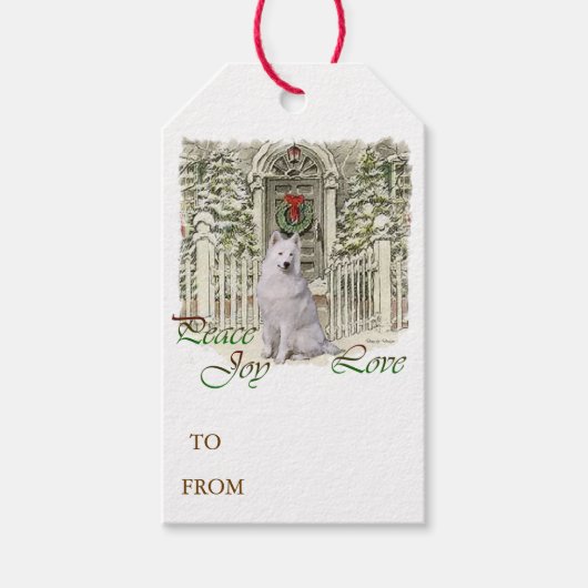 Samoyed Lovers Kerstmis Cadeaulabel (Voorkant)