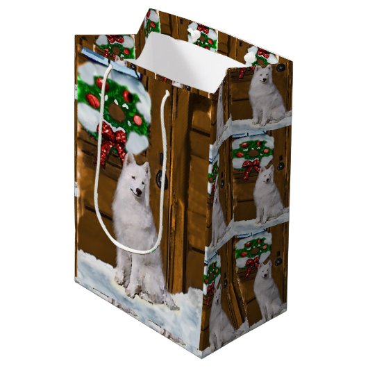 Samoyed Lovers Kerstmis Medium Cadeauzakje (Voorkant Gekanteld)