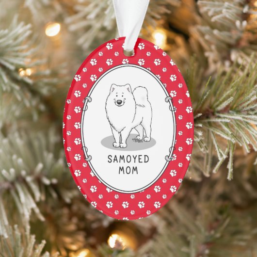 Samoyed mam (wit) Cute Fun Dog mama Ornament (Boom)