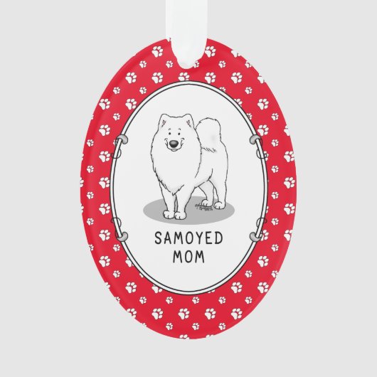 Samoyed mam (wit) Cute Fun Dog mama Ornament (voorkant)