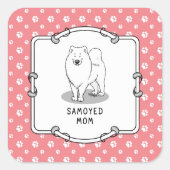 Samoyed mam (wit) Cute Fun Dog mama Vierkante Sticker (Voorkant)