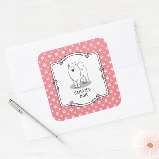 Samoyed mam (wit) Cute Fun Dog mama Vierkante Sticker (Envelop)
