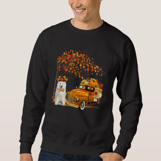 Samoyed met hoed herfst boom pick-uptruck dragend trui (Voorkant)