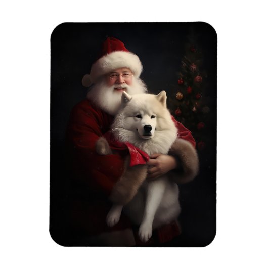 Samoyed met kerstman Feestelijke Kerst Magneet (Verticaal)