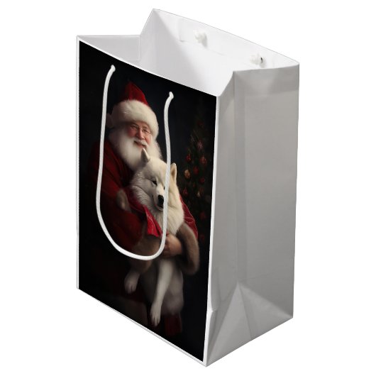 Samoyed met kerstman Feestelijke kerst Medium Cadeauzakje (Voorkant Gekanteld)