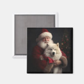 Samoyed met kerstman Feestelijke Kerstmis Magneet (Voorkant / Achterkant)