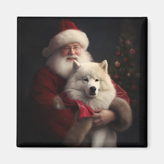 Samoyed met kerstman Feestelijke Kerstmis Magneet (Voorkant)