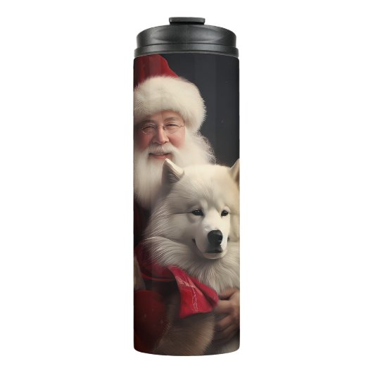 Samoyed met kerstman Feestelijke Kerstmis Thermosbeker (Voorkant)