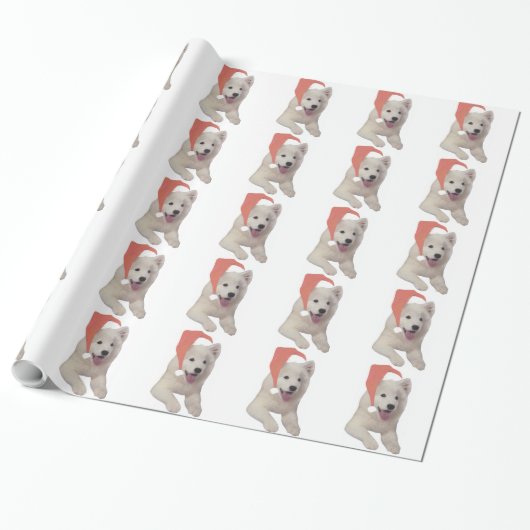 Samoyed met Santa Hat Wrapping Paper Cadeaupapier (Uitgerold)