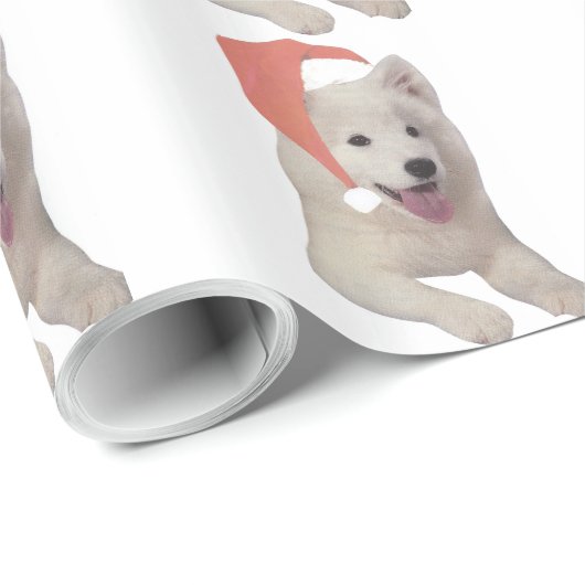 Samoyed met Santa Hat Wrapping Paper Cadeaupapier (Rol Hoek)