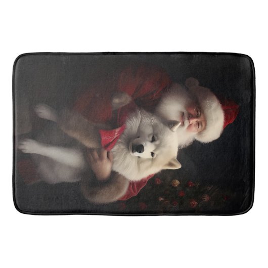 Samoyed Met Sinterklaas Feestelijke Kerstmis Badmat (Voorkant)