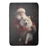 Samoyed Met Sinterklaas Feestelijke Kerstmis Badmat (Voorkant Verticaal)