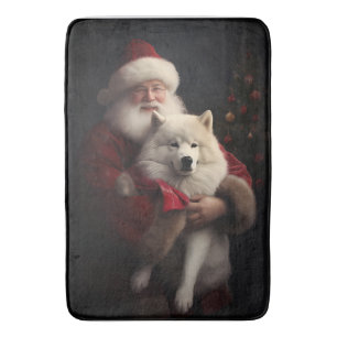 Samoyed Met Sinterklaas Feestelijke Kerstmis Badmat