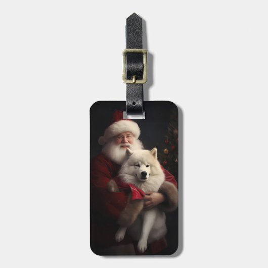 Samoyed Met Sinterklaas Feestelijke Kerstmis Bagagelabel (Voorkant verticaal)
