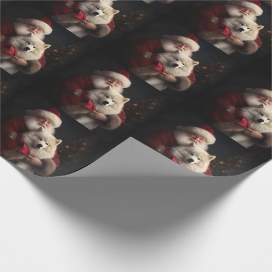Samoyed Met Sinterklaas Feestelijke Kerstmis Cadeaupapier (Hoek)