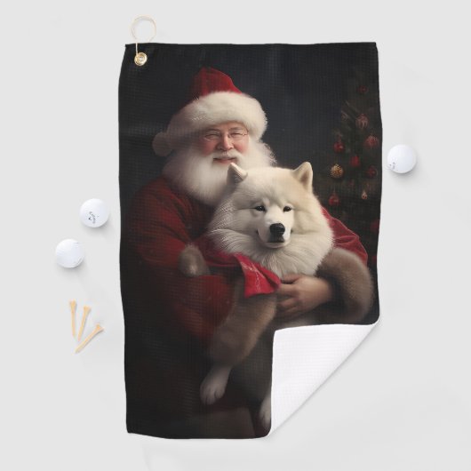 Samoyed Met Sinterklaas Feestelijke Kerstmis Golfhanddoek (Insitu)
