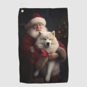 Samoyed Met Sinterklaas Feestelijke Kerstmis Golfhanddoek (Voorkant)