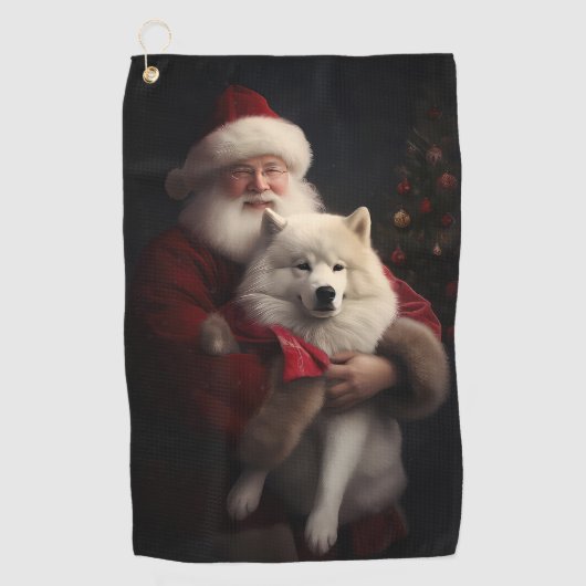 Samoyed Met Sinterklaas Feestelijke Kerstmis Golfhanddoek (Voorkant)