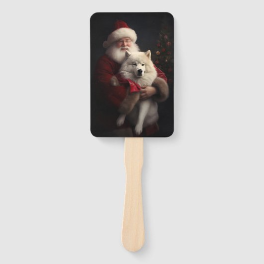Samoyed Met Sinterklaas Feestelijke Kerstmis Handwaaier (Voorkant)