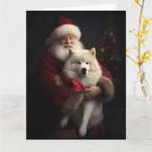 Samoyed Met Sinterklaas Feestelijke Kerstmis Kaart (Gele Bloem)